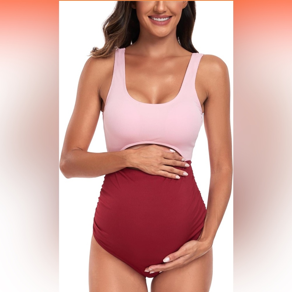 EastElegant Maternity Cutout Pink One Piece Swimwear Size Large